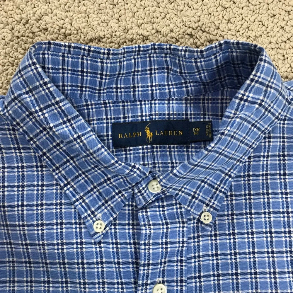 Polo Ralph Lauren Mens Big & Tall 1XB Blue Plaid Long Sleeve Button Down Shirt